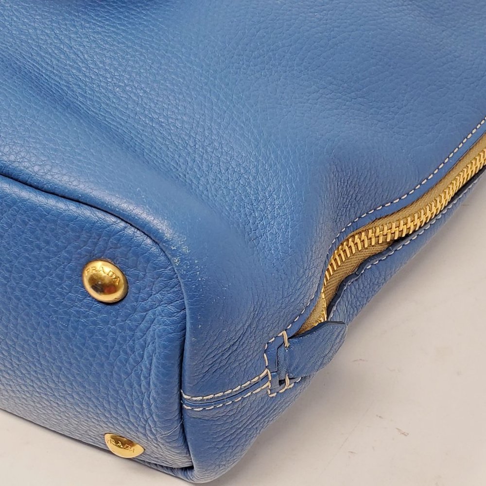 Auth Prada Large Blue Leather Tote Shoulder Bag - Picture 9 of 16